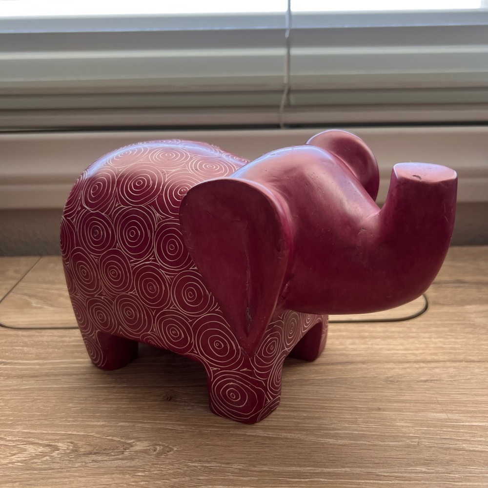 Pink Elephant Figurine with Swirl Design